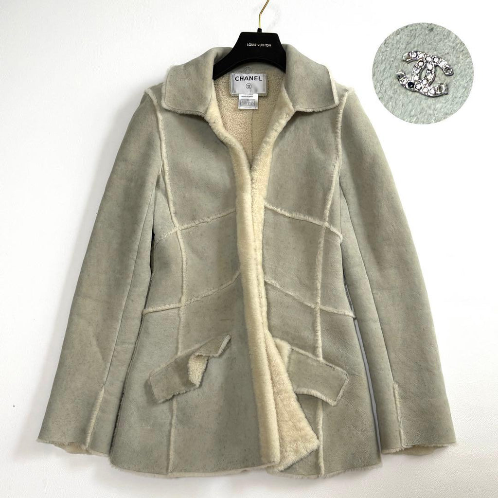 Chanel CC Logo Mouton Fur Coat Good Condition