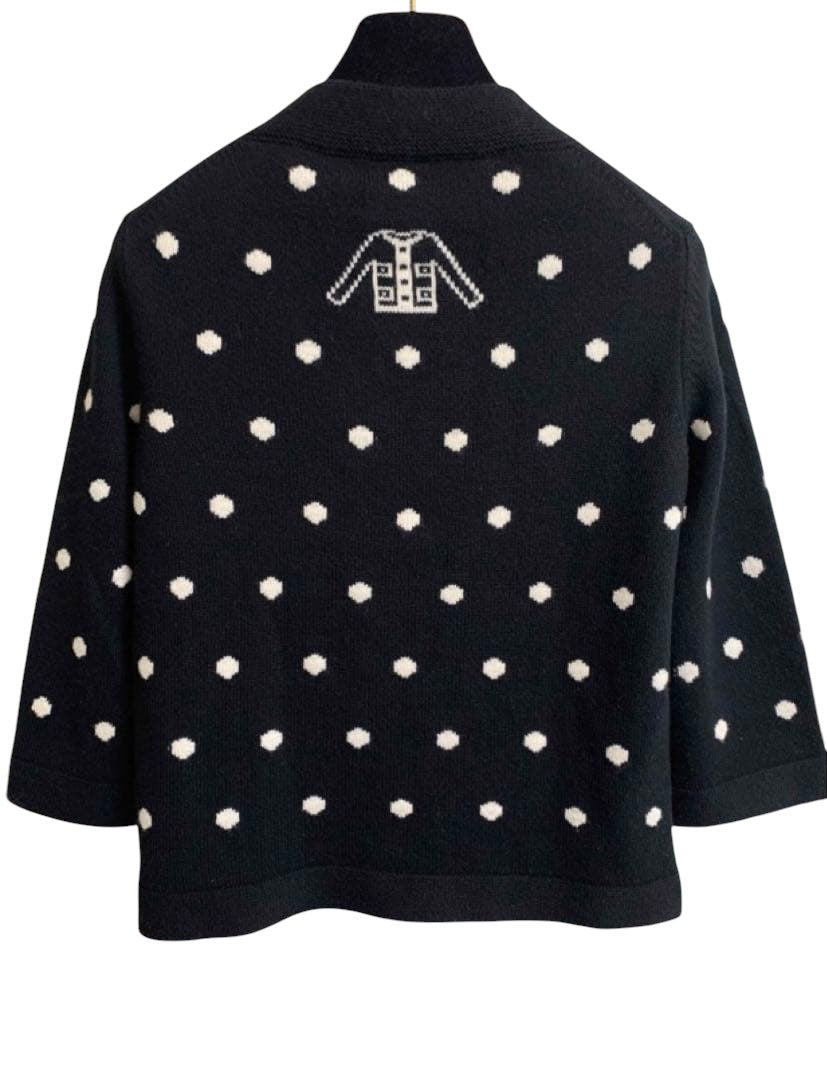 CHANEL Dot Pattern Bicolor Coco Button Cardigan Size 36