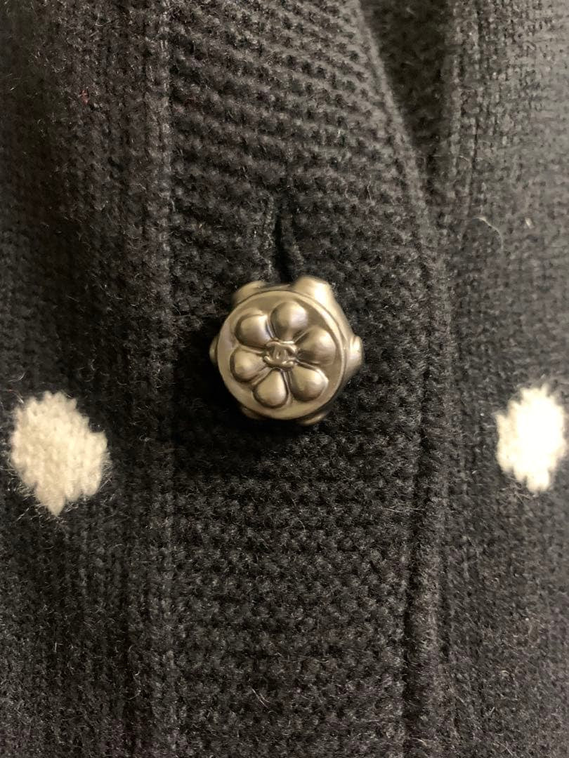 CHANEL Dot Pattern Bicolor Coco Button Cardigan Size 36