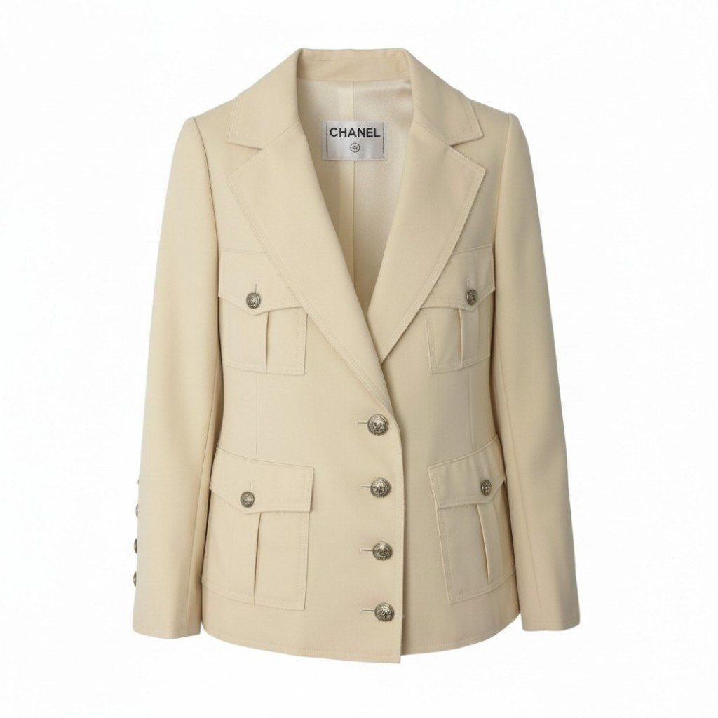 CHANEL 2007 07P Safari Jacket 4-Pocket Coco Mark Size 36 Ivory Made in France P30968V20717
