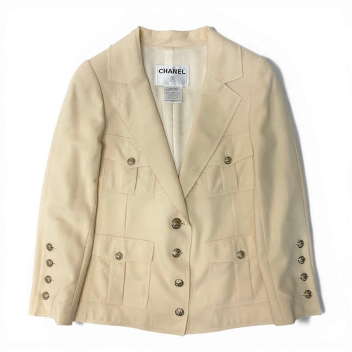 CHANEL 2007 07P Safari Jacket 4-Pocket Coco Mark Size 36 Ivory Made in France P30968V20717