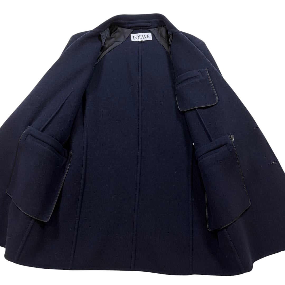 Loewe Double Breasted Cashmere Blend Tailored Jacket Navy Size 48 Like New