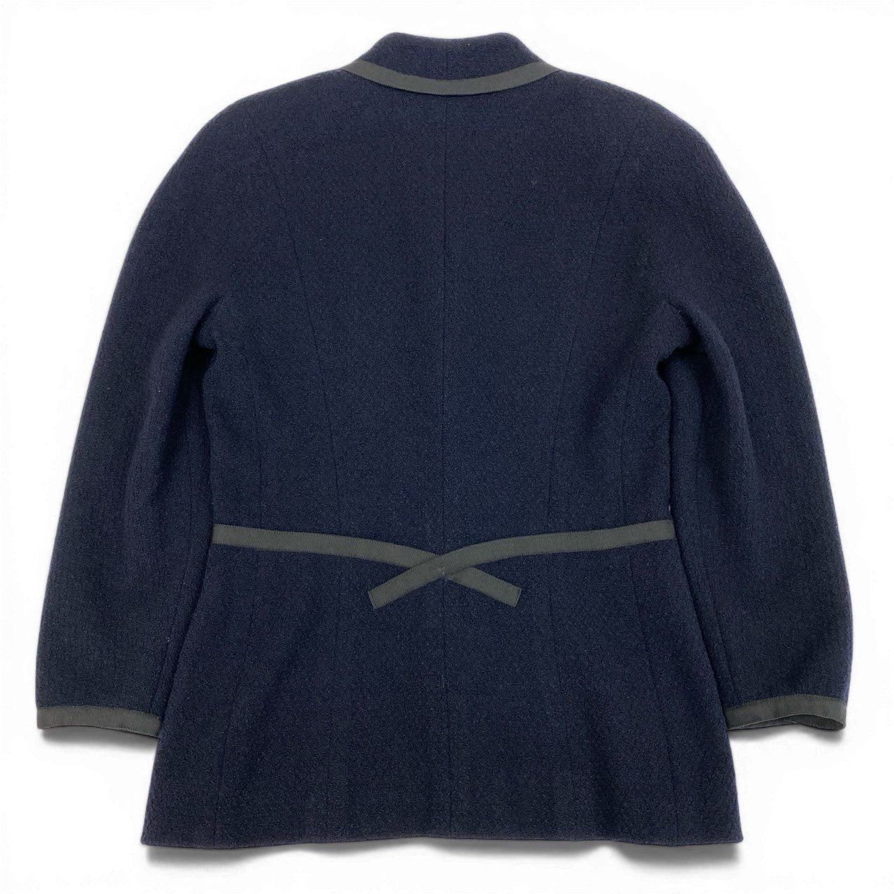 Vintage CHANEL 1990 Tweed Tailored Jacket Coco Mark Size 36 Navy 21178