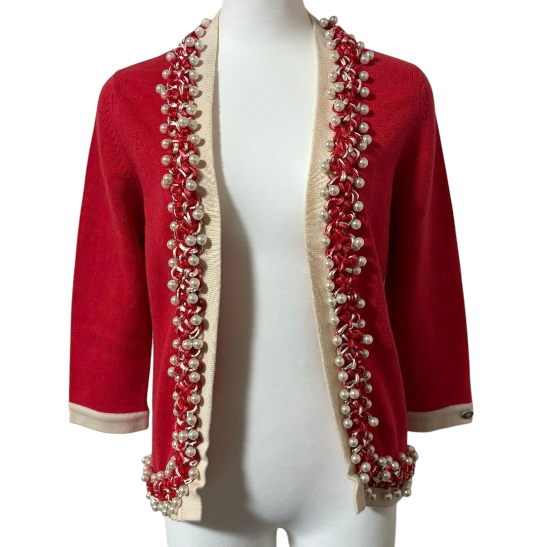 CHANEL Vintage Pearl Trim Cashmere Cardigan