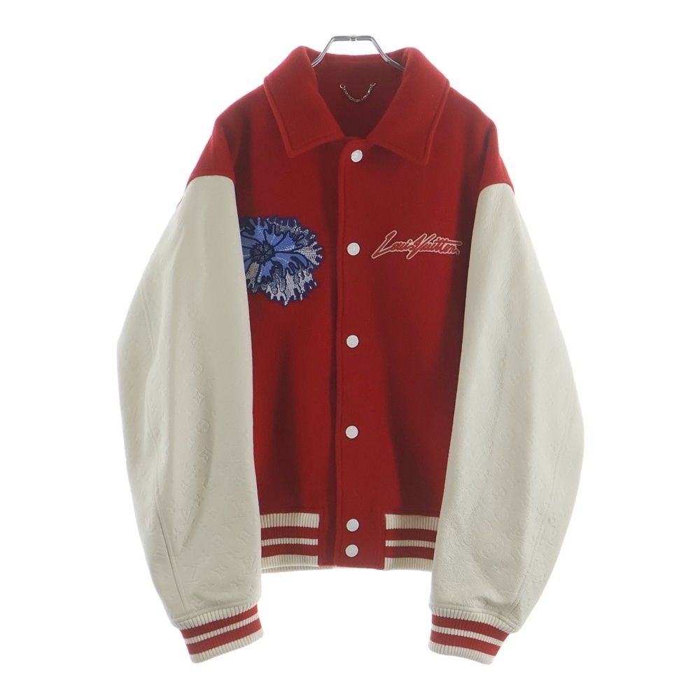 Louis Vuitton 23SS x Yayoi Kusama Wool Leather Varsity Jacket Red Size 54 Like New