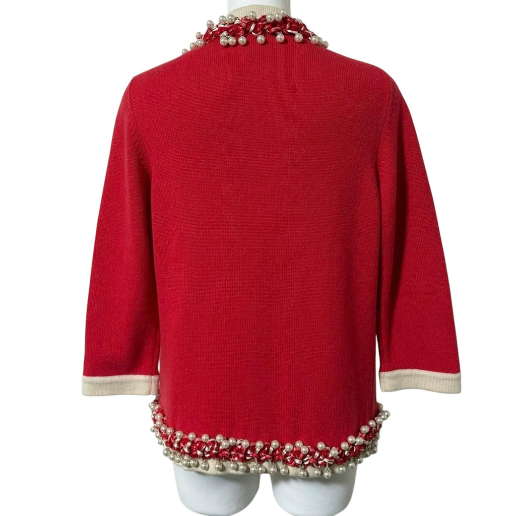 CHANEL Vintage Pearl Trim Cashmere Cardigan