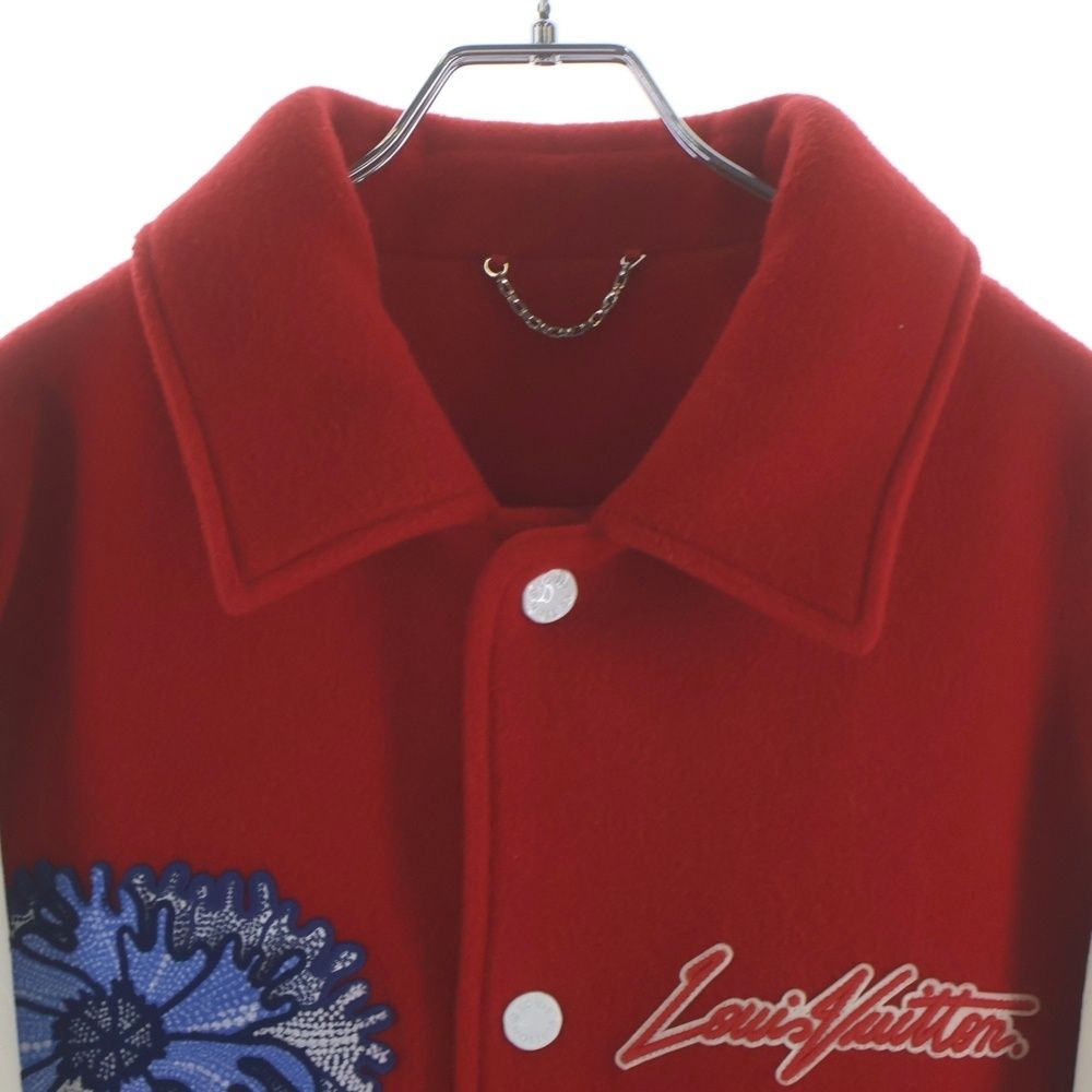 Louis Vuitton 23SS x Yayoi Kusama Wool Leather Varsity Jacket Red Size 54 Like New