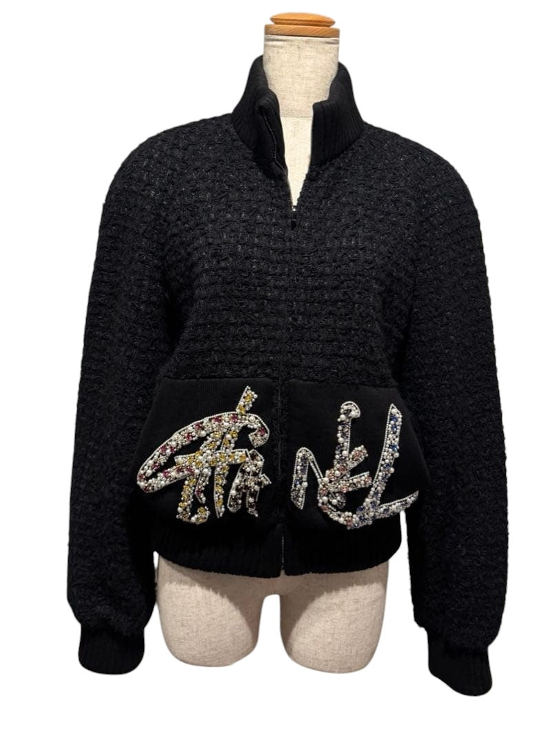 Chanel Tweed Blouson Jacket with Bijou Detail Good Condition