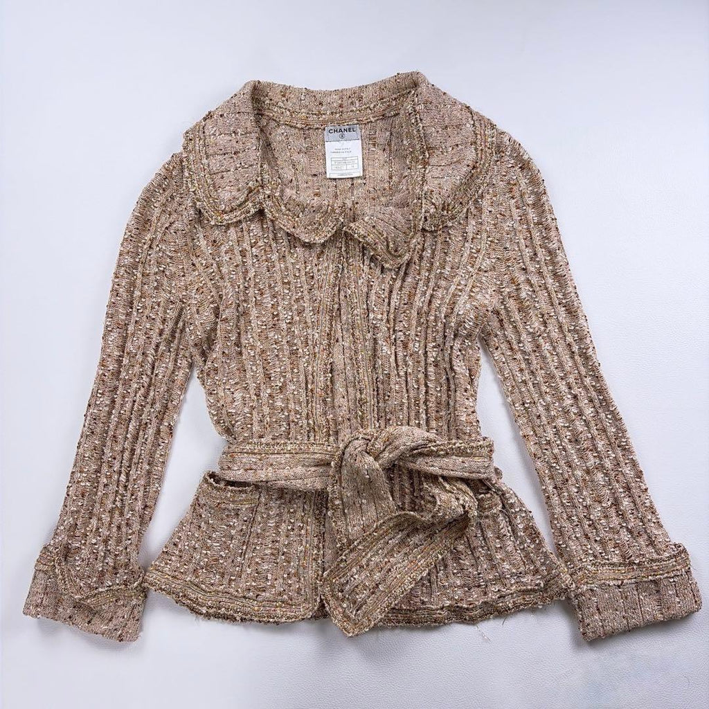 Chanel 06P Cotton Rayon Cardigan Beige Size 34 Good Condition
