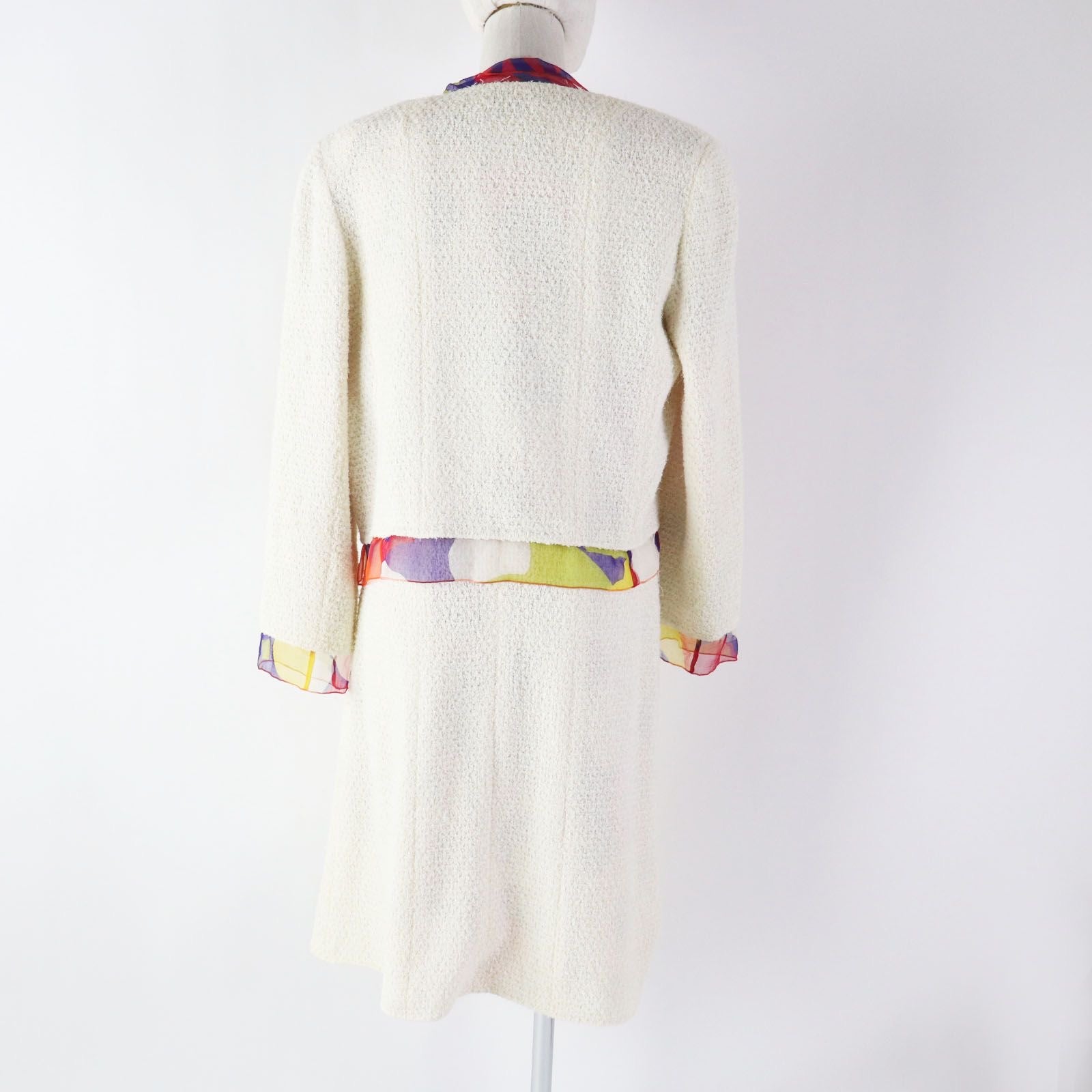 CHANEL Vintage 00T 3-Piece Setup Jacket Skirt Camisole Ivory Multi P15633 Size 40