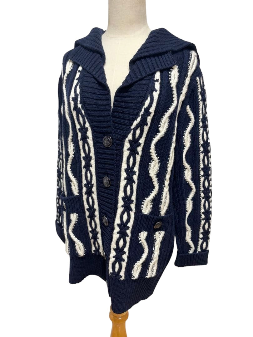 Chanel Knit Sailor Cardigan Navy White Size 38 Like New