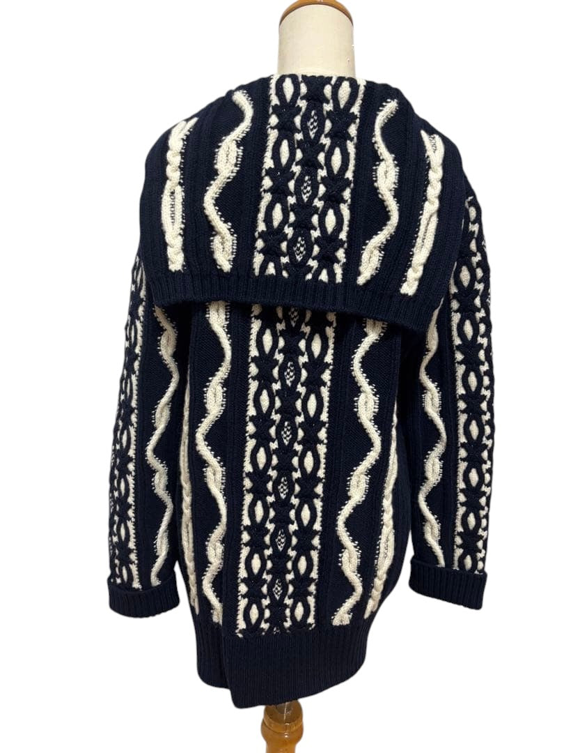 Chanel Knit Sailor Cardigan Navy White Size 38 Like New