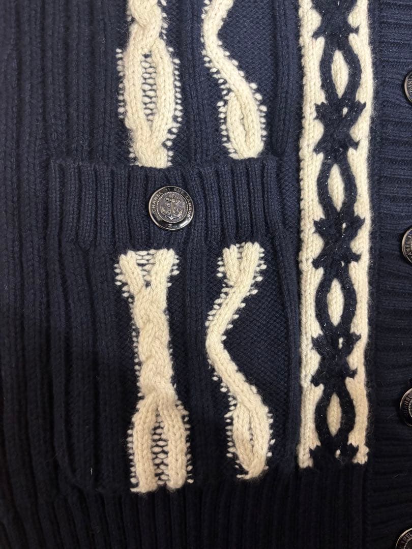 Chanel Knit Sailor Cardigan Navy White Size 38 Like New