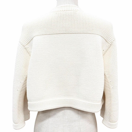 CHANEL 2025 Cotton CC Logo Button Cropped Jacket Blouson Off-White P79983 Size 36