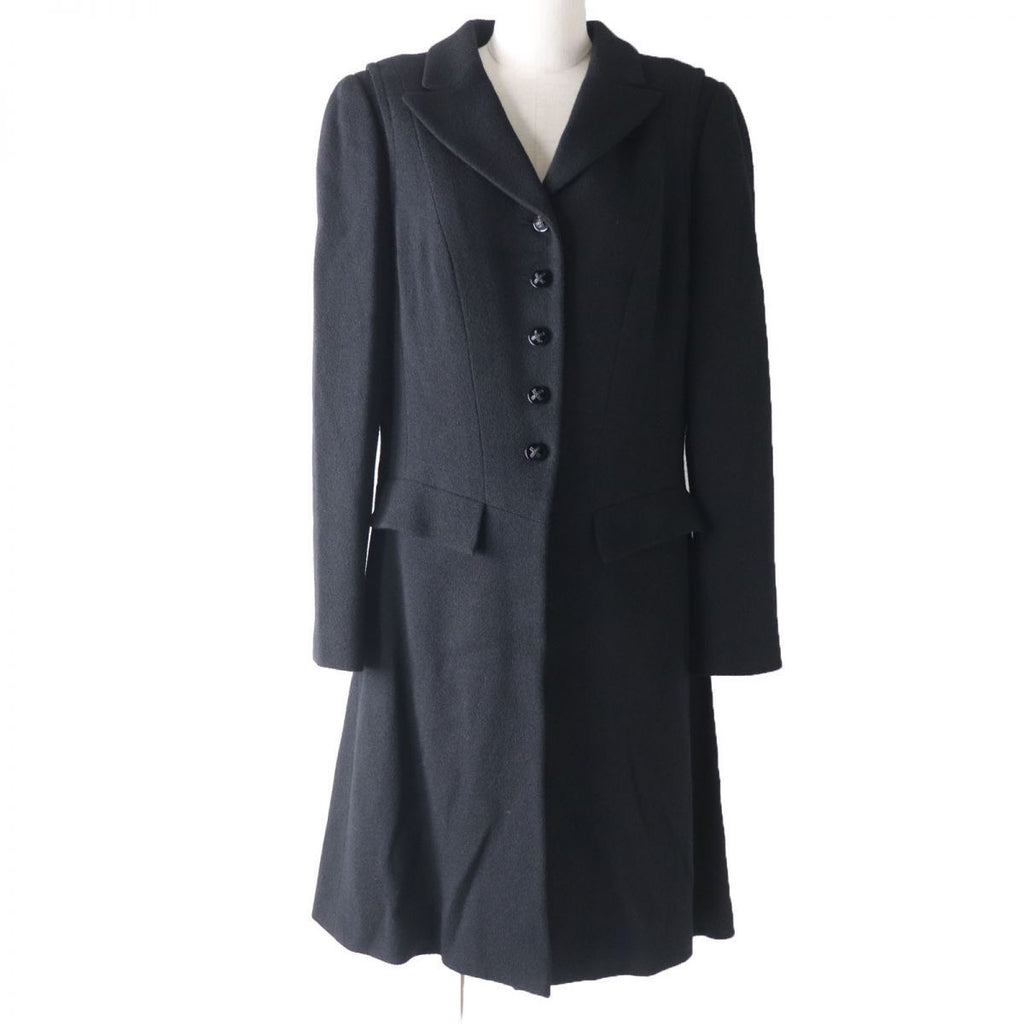 CHANEL 06A Wool Coat Stone Logo Button Silk Lining Black P29407 Size 44