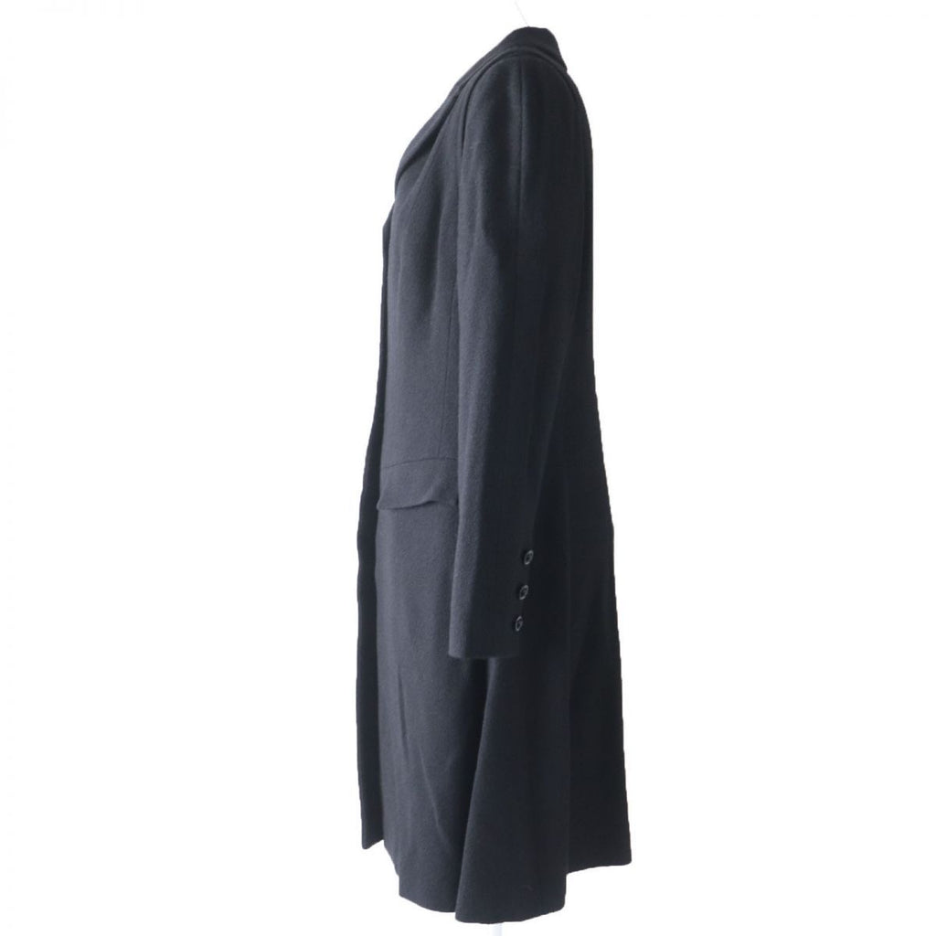 CHANEL 06A Wool Coat Stone Logo Button Silk Lining Black P29407 Size 44