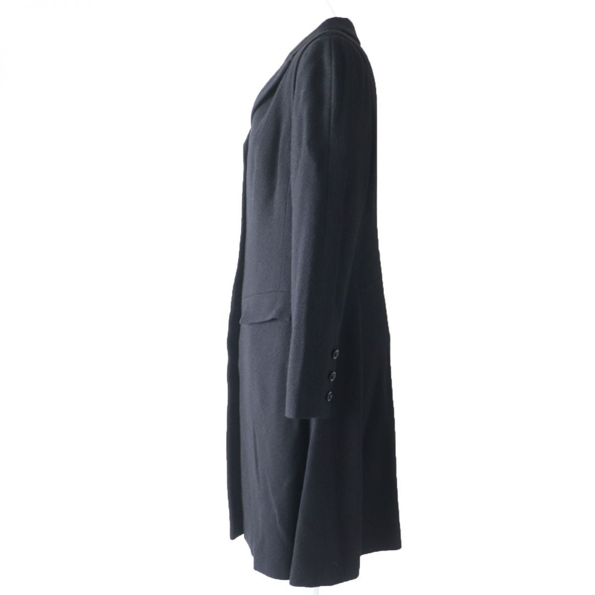 CHANEL 06A Wool Coat Stone Logo Button Silk Lining Black P29407 Size 44