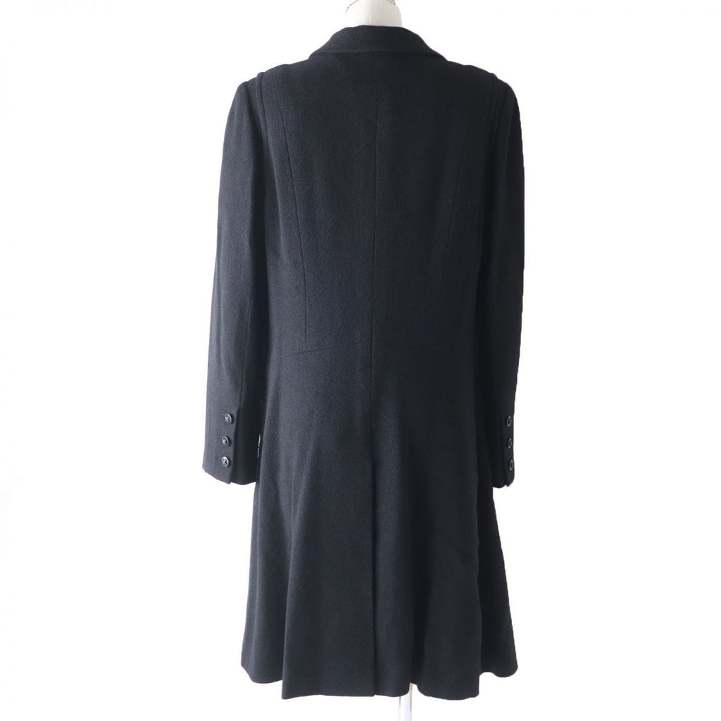 CHANEL 06A Wool Coat Stone Logo Button Silk Lining Black P29407 Size 44