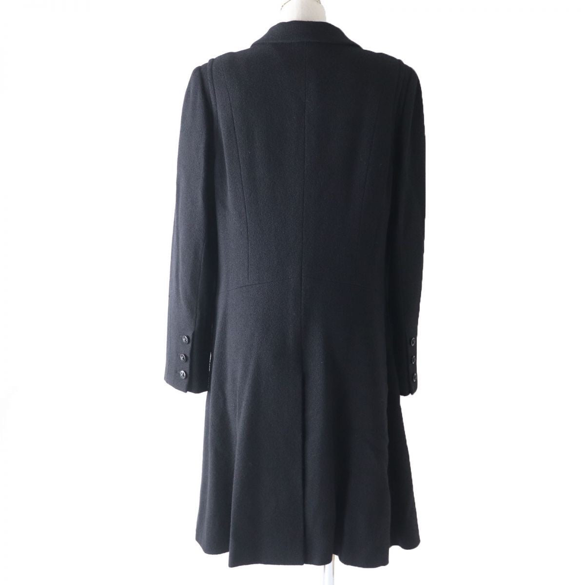 CHANEL 06A Wool Coat Stone Logo Button Silk Lining Black P29407 Size 44