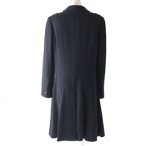 CHANEL 06A Wool Coat Stone Logo Button Silk Lining Black P29407 Size 44