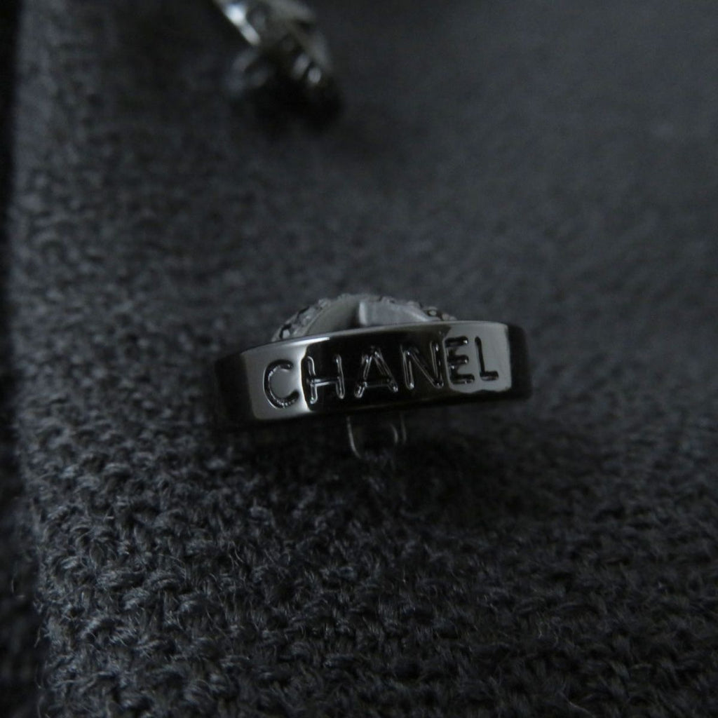 CHANEL 06A Wool Coat Stone Logo Button Silk Lining Black P29407 Size 44