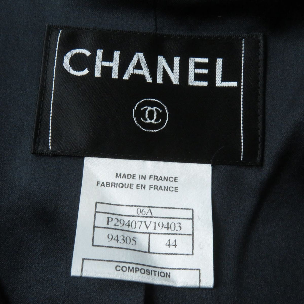CHANEL 06A Wool Coat Stone Logo Button Silk Lining Black P29407 Size 44