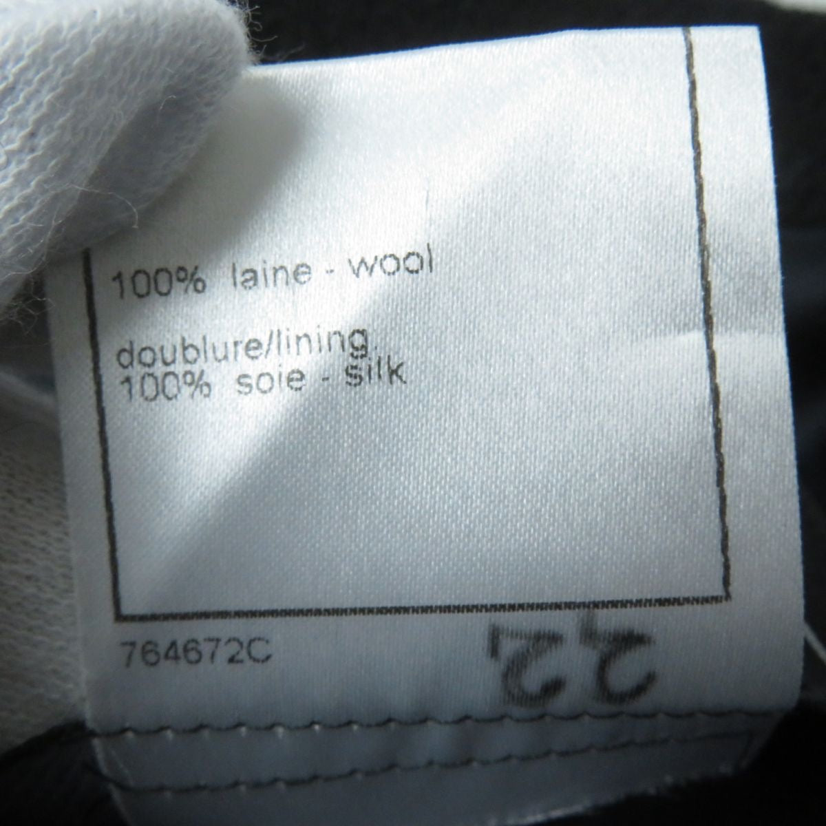 CHANEL 06A Wool Coat Stone Logo Button Silk Lining Black P29407 Size 44
