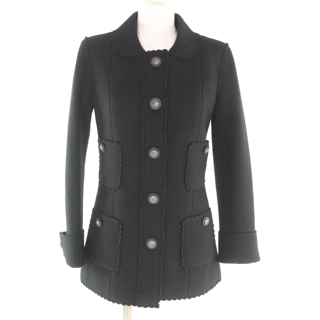 CHANEL 100% Wool Dallas Button Design Jacket Black P49405 Size 36