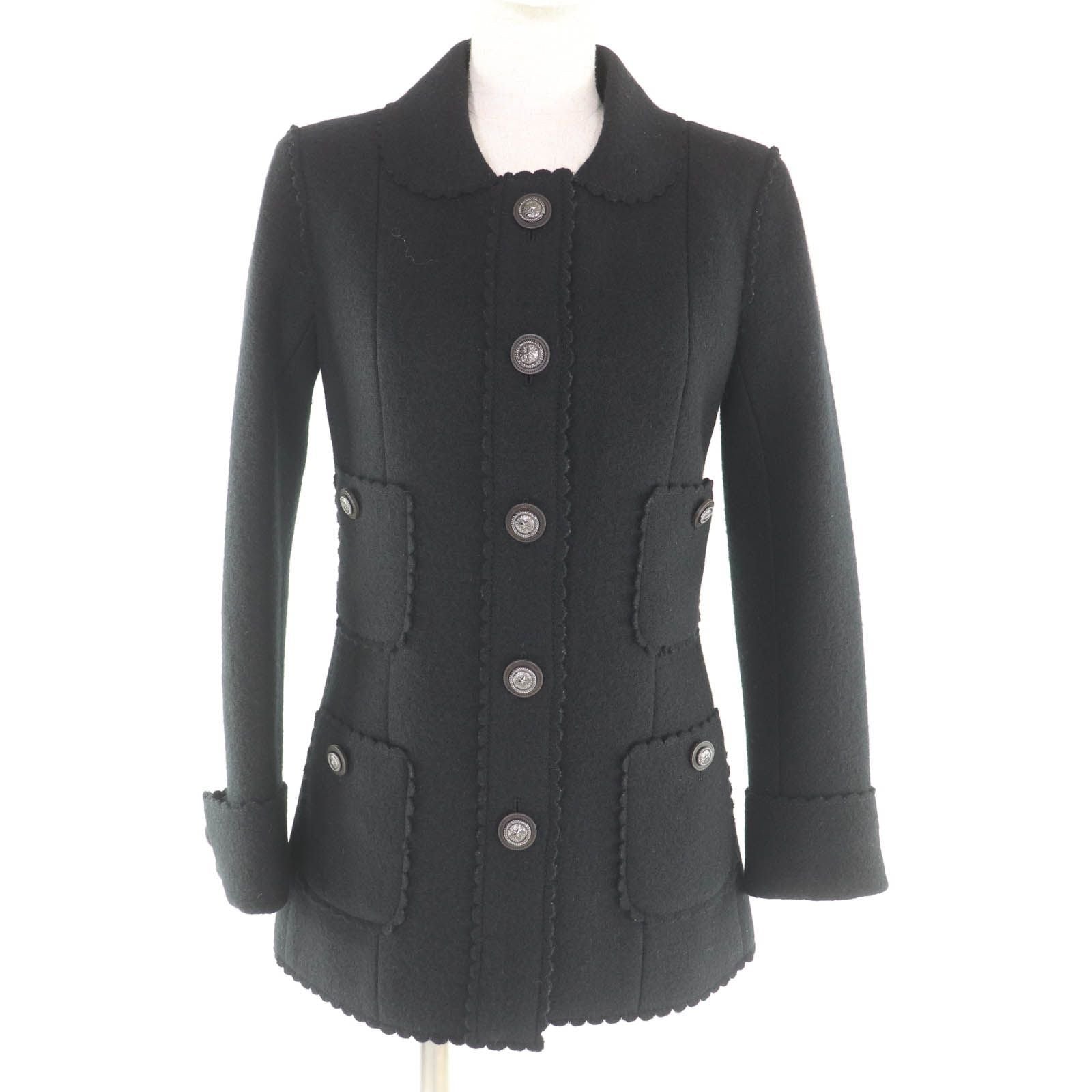CHANEL 100% Wool Dallas Button Design Jacket Black P49405 Size 36