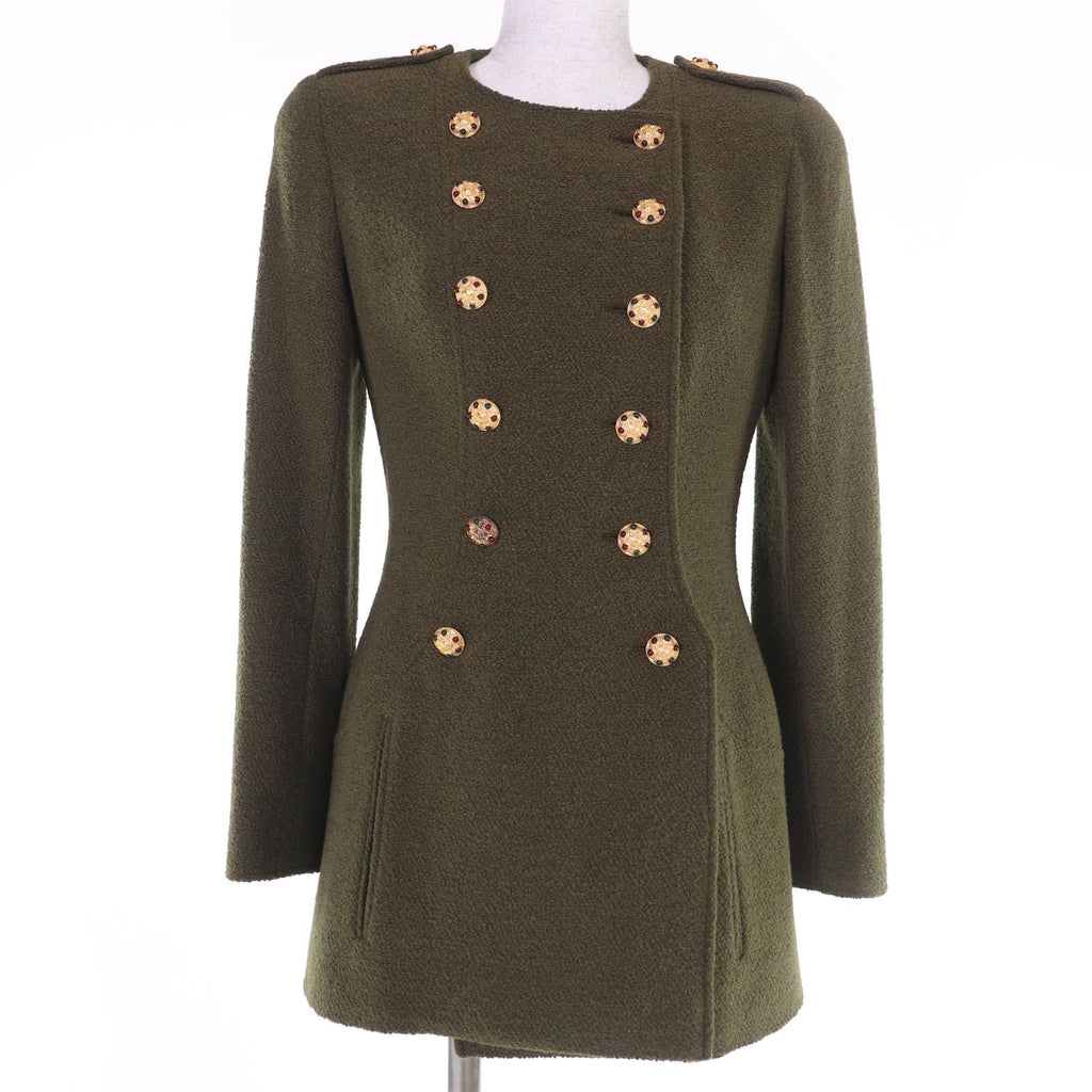 CHANEL Vintage 96A Wool Tweed Gripoix Button Jacket Khaki P08304V05122 Size 36