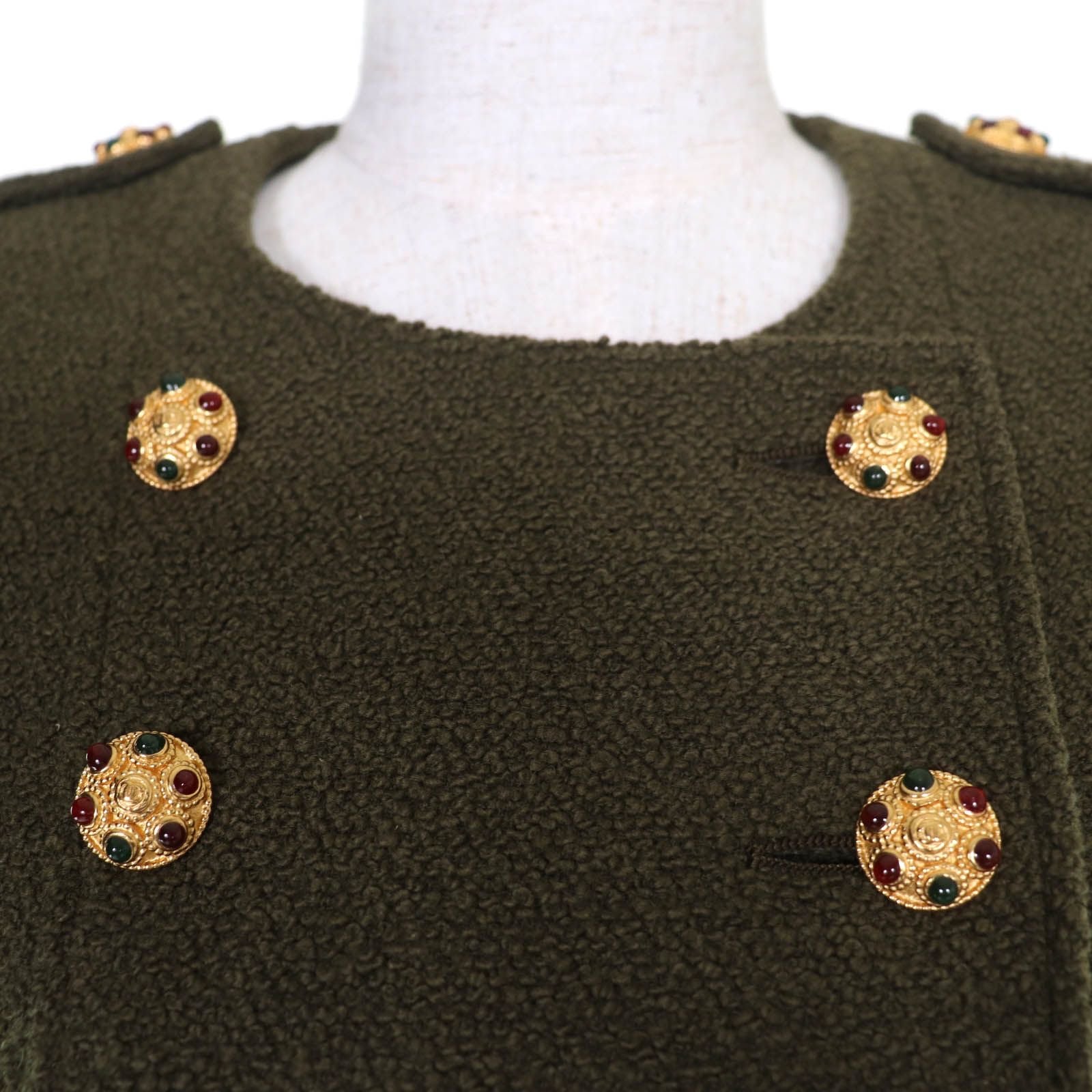 CHANEL Vintage 96A Wool Tweed Gripoix Button Jacket Khaki P08304V05122 Size 36