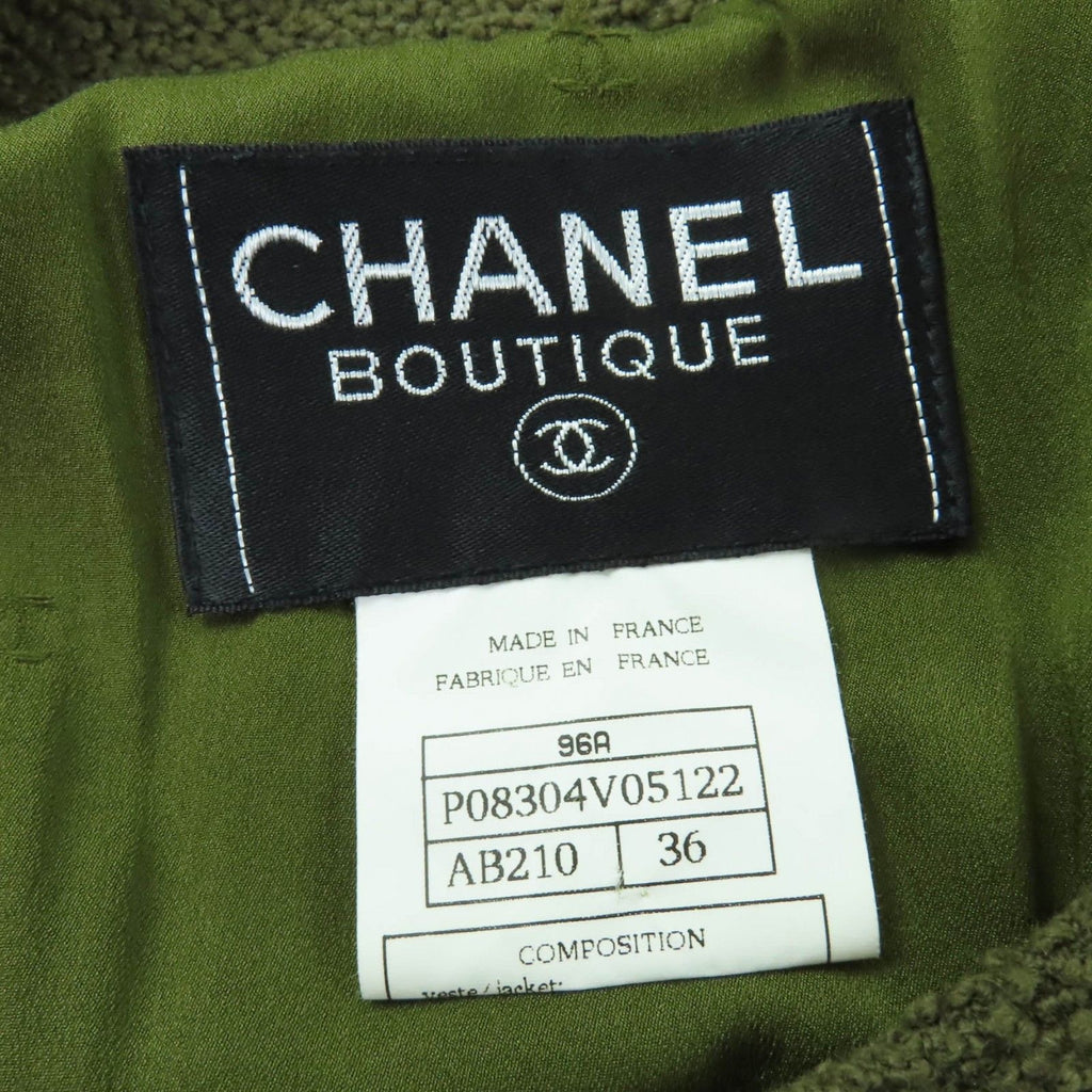CHANEL Vintage 96A Wool Tweed Gripoix Button Jacket Khaki P08304V05122 Size 36