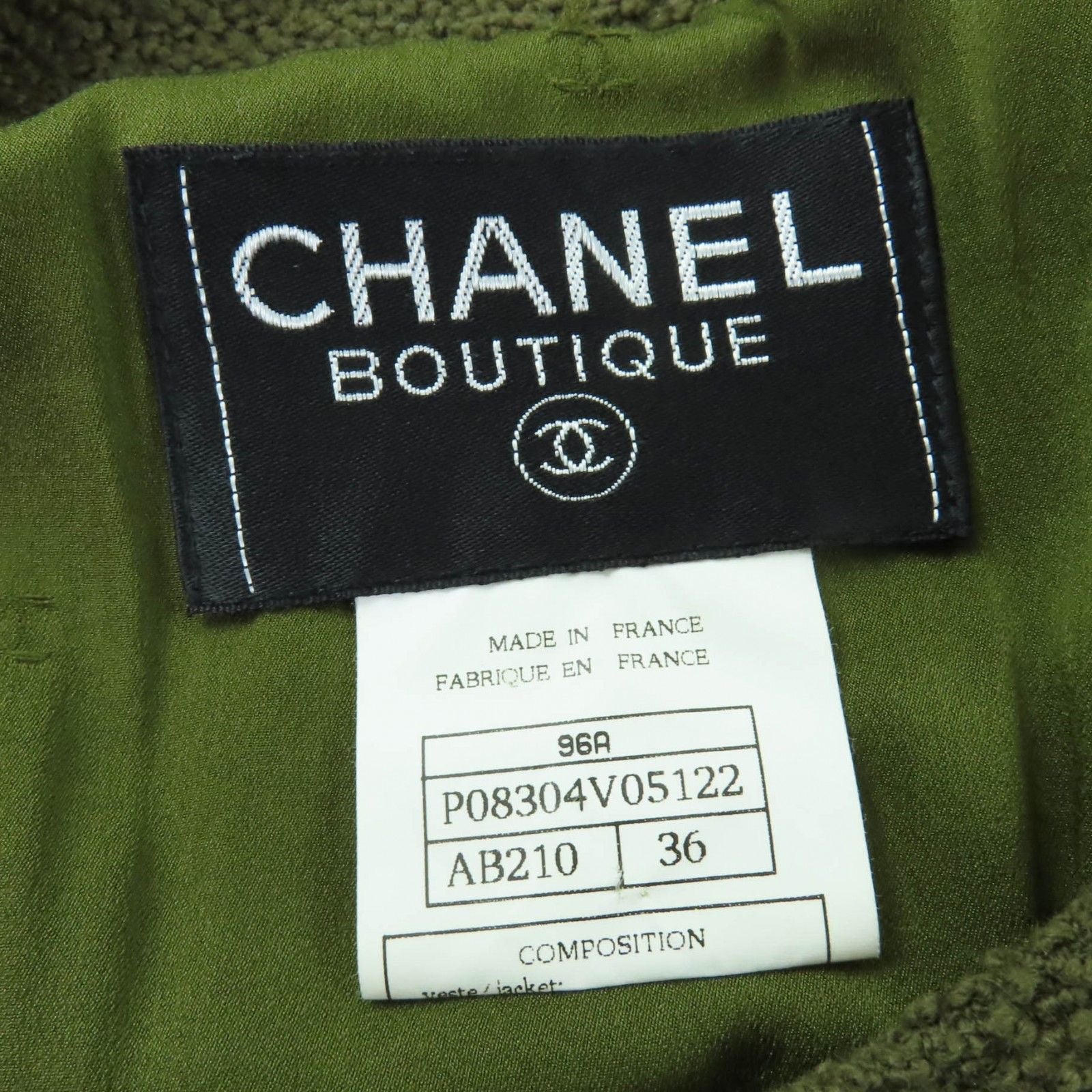 CHANEL Vintage 96A Wool Tweed Gripoix Button Jacket Khaki P08304V05122 Size 36