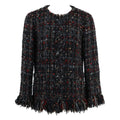CHANEL Tweed Fringe Zip-Up No-Collar Jacket P39775V28558 Size 40