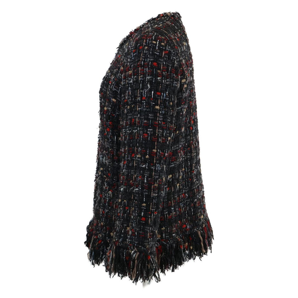 CHANEL Tweed Fringe Zip-Up No-Collar Jacket P39775V28558 Size 40