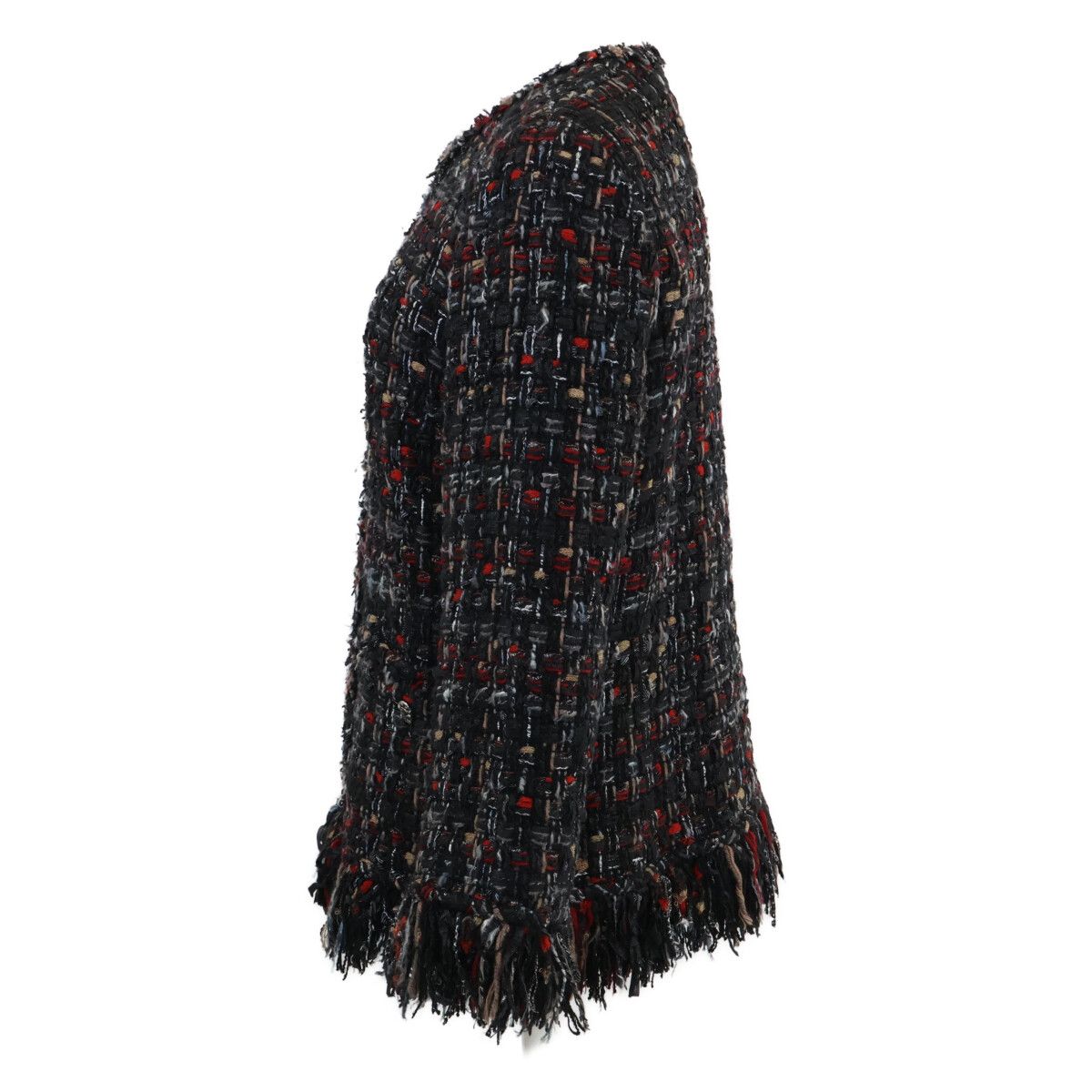 CHANEL Tweed Fringe Zip-Up No-Collar Jacket P39775V28558 Size 40