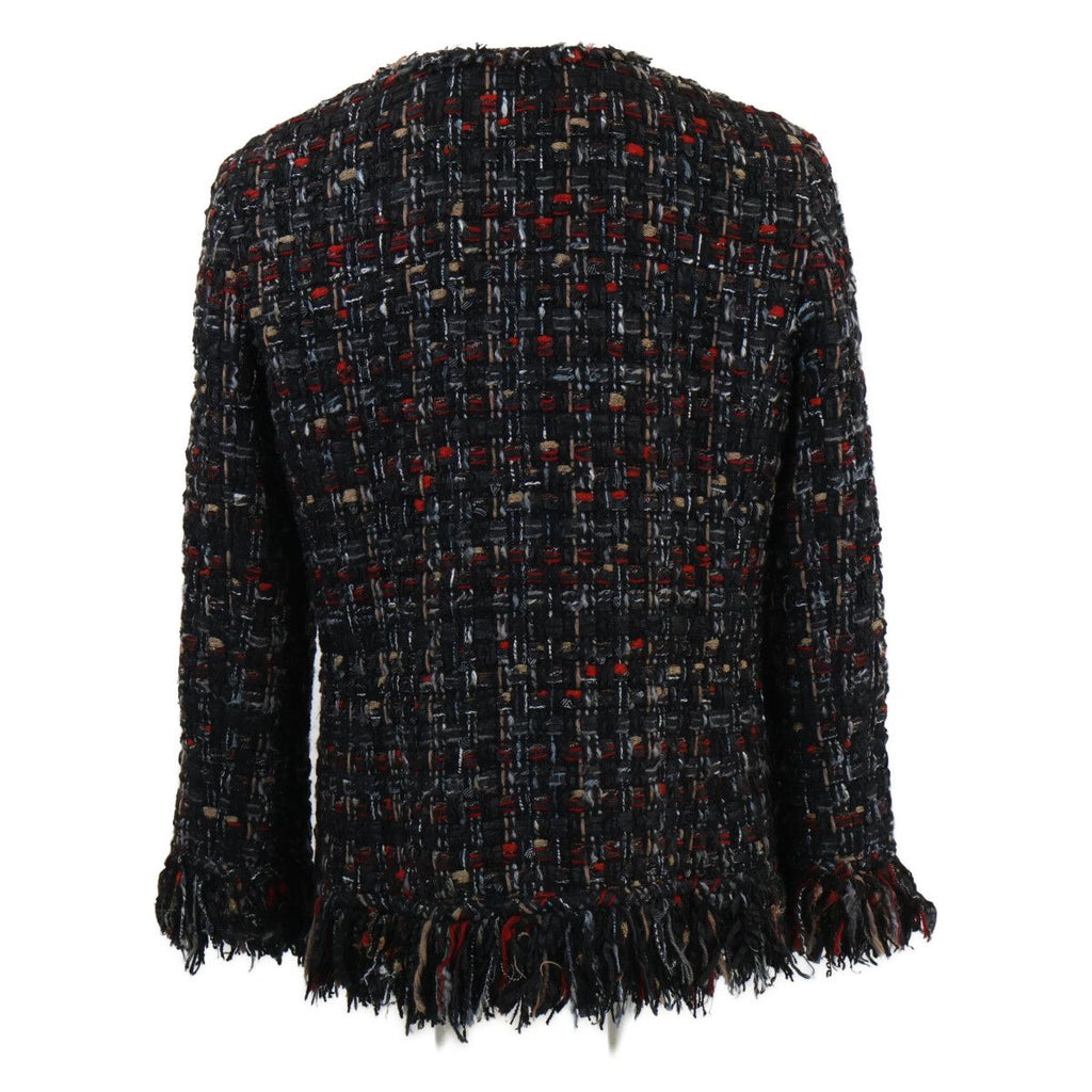 CHANEL Tweed Fringe Zip-Up No-Collar Jacket P39775V28558 Size 40