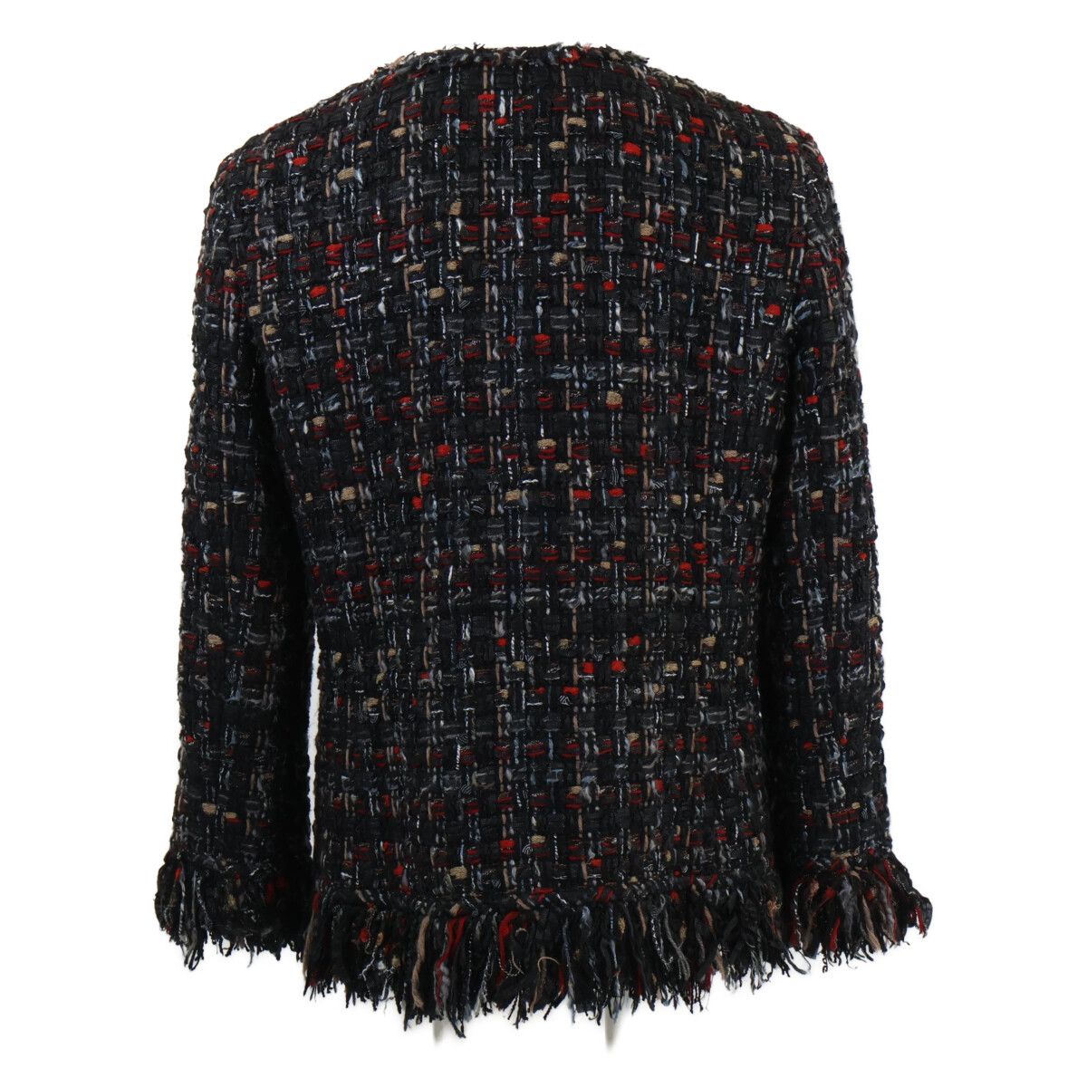 CHANEL Tweed Fringe Zip-Up No-Collar Jacket P39775V28558 Size 40