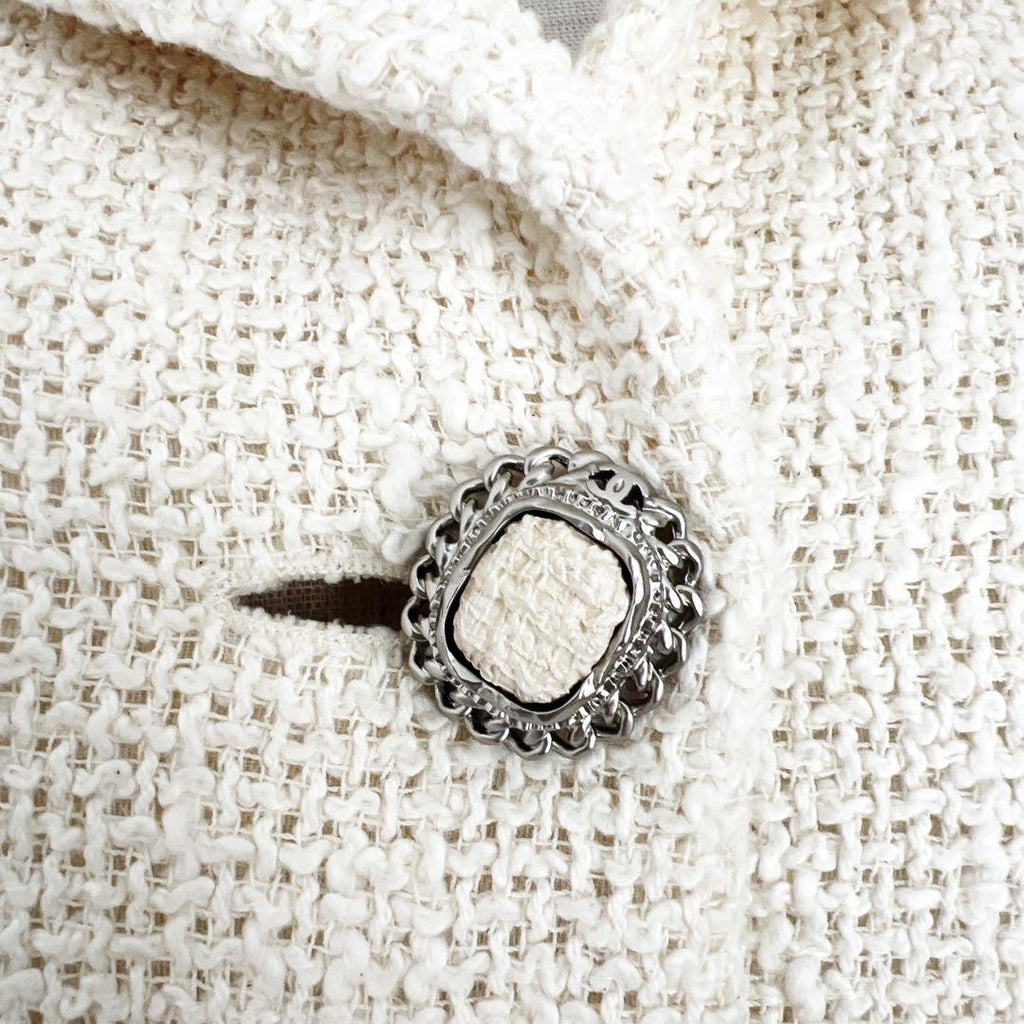 CHANEL White Tweed Chain Trimming Jacket Size 42