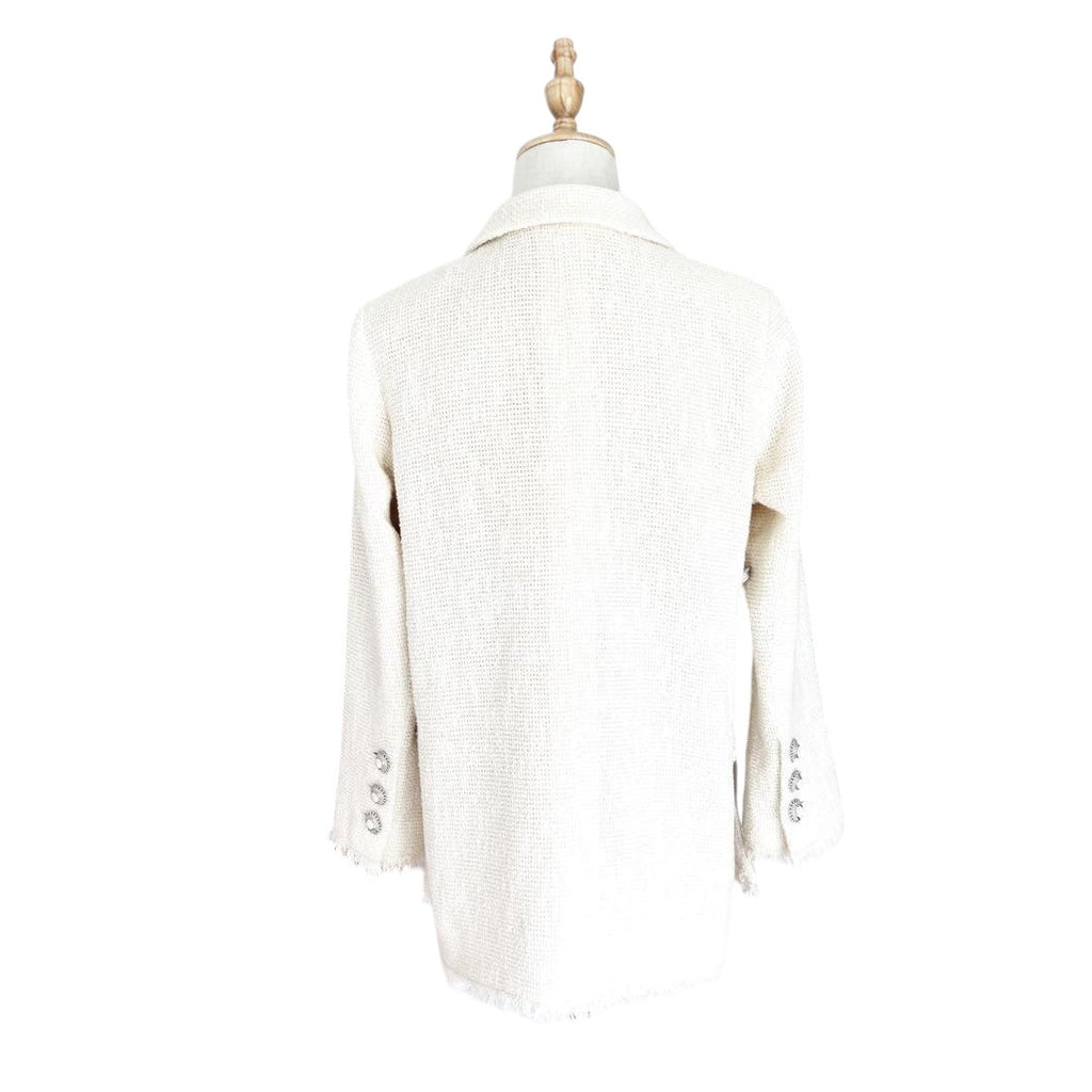 CHANEL White Tweed Chain Trimming Jacket Size 42