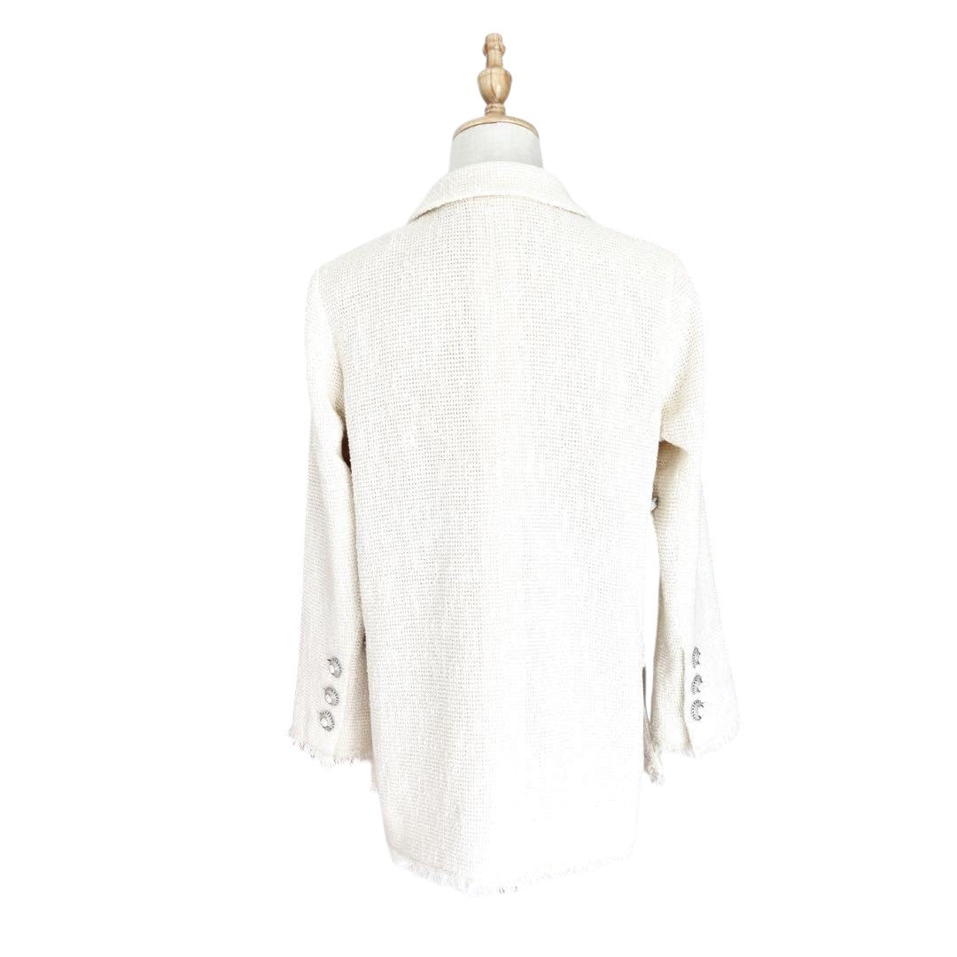 CHANEL White Tweed Chain Trimming Jacket Size 42