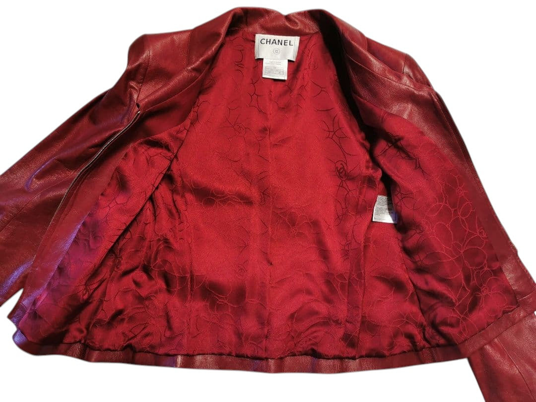 CHANEL Leather Jacket Size 38 Red