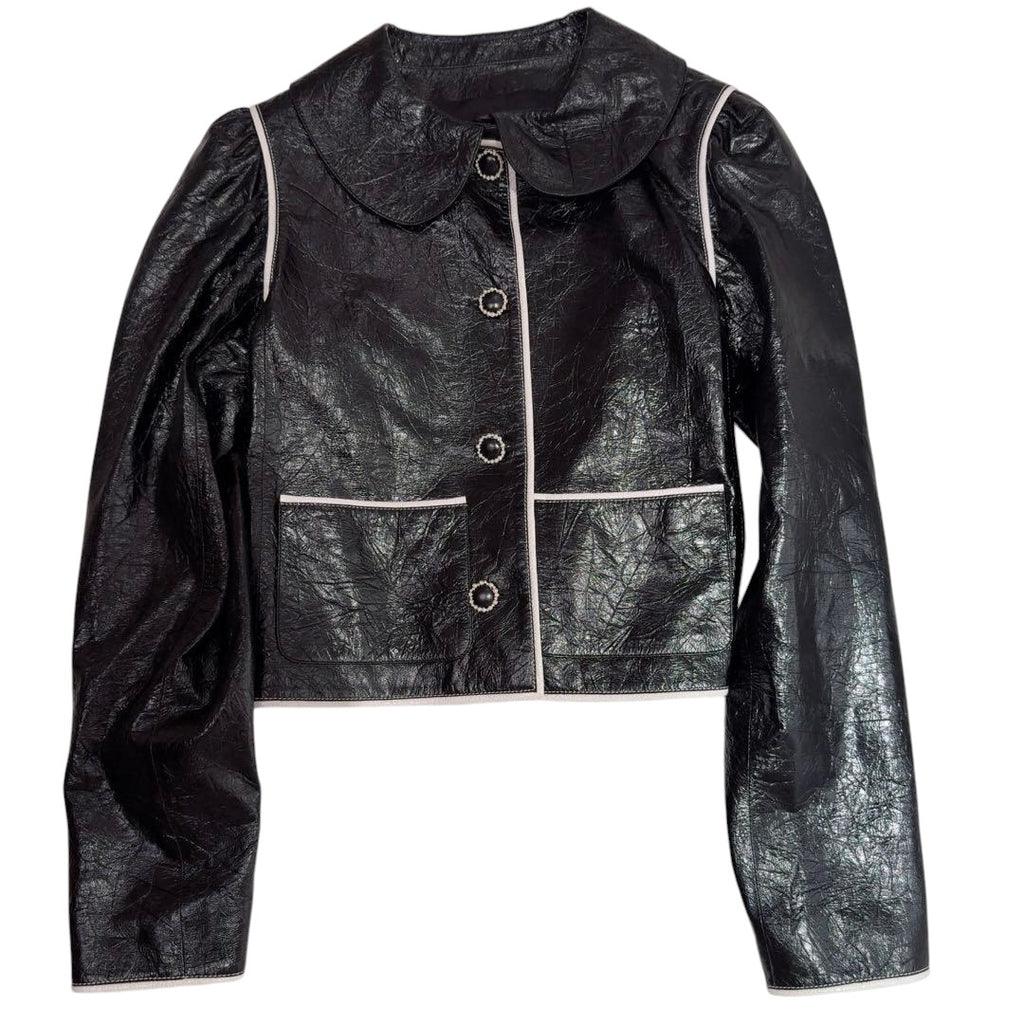 CHANEL Calfskin Leather Jacket P70717C00318 Size 34 Black