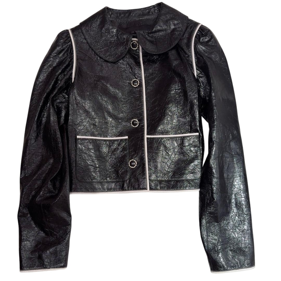 CHANEL Calfskin Leather Jacket P70717C00318 Size 34 Black