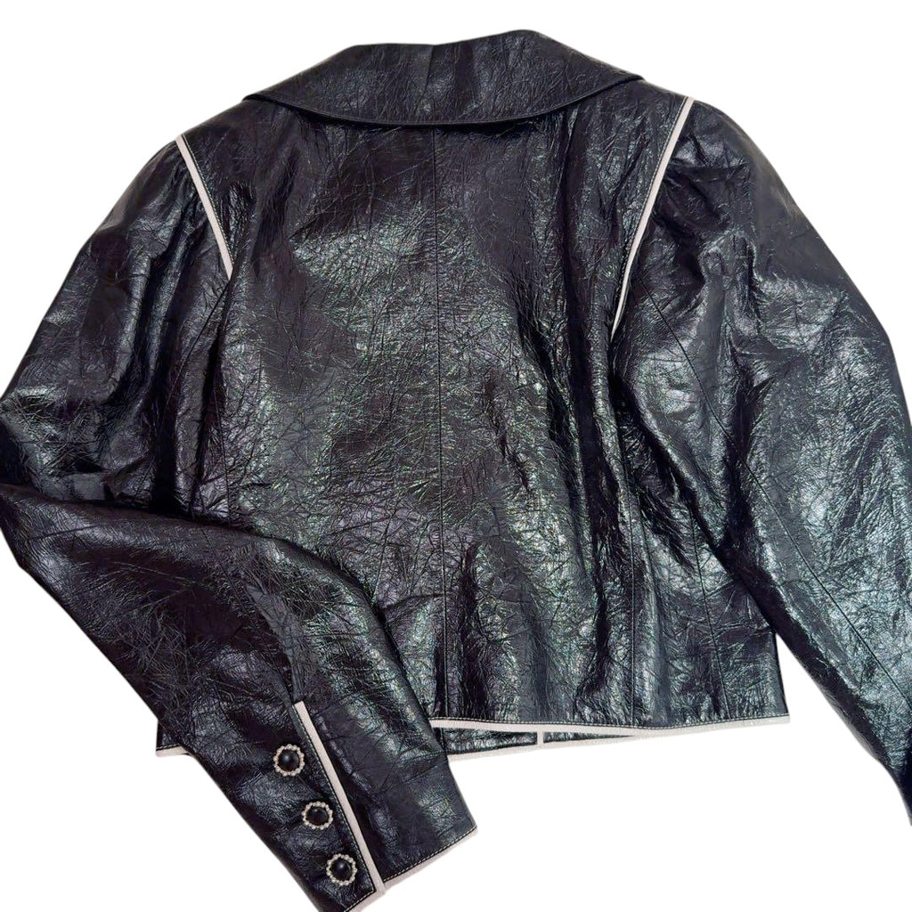 CHANEL Calfskin Leather Jacket P70717C00318 Size 34 Black