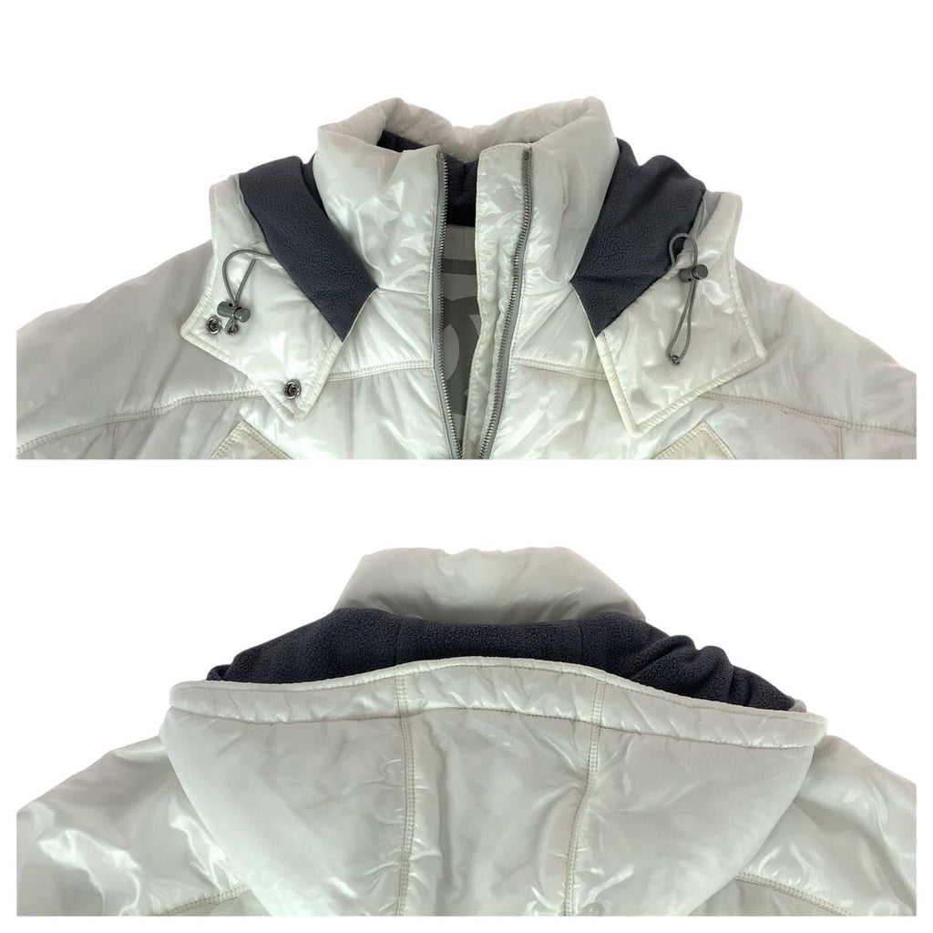 CHANEL CC Logo Down Jacket White Grey Nylon Silver Hardware P21850V13361 Size 44