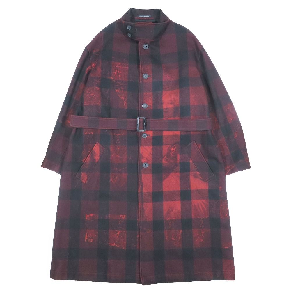 Yohji Yamamoto POUR HOMME 20AW Uchida Suzume Kanji All-Over Print Stand Collar Coat Size 3 Red