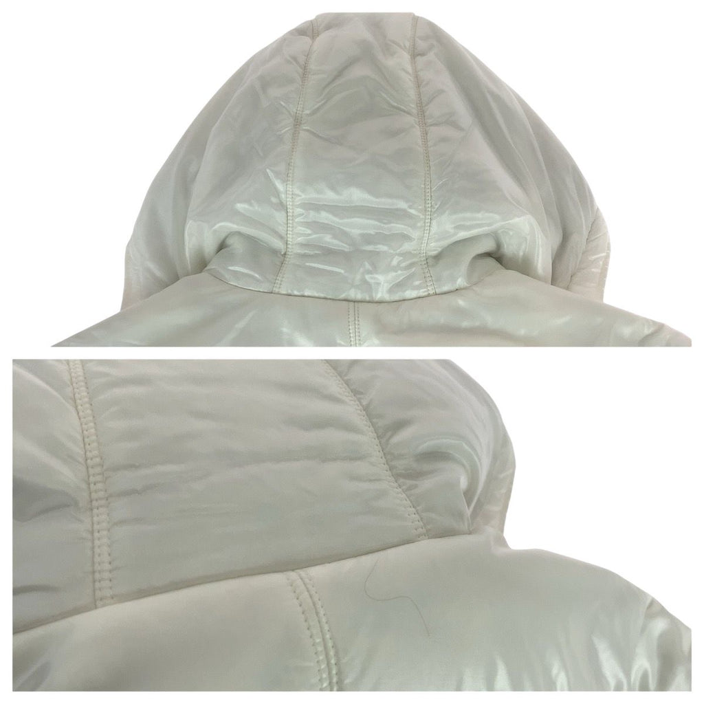 CHANEL CC Logo Down Jacket White Grey Nylon Silver Hardware P21850V13361 Size 44