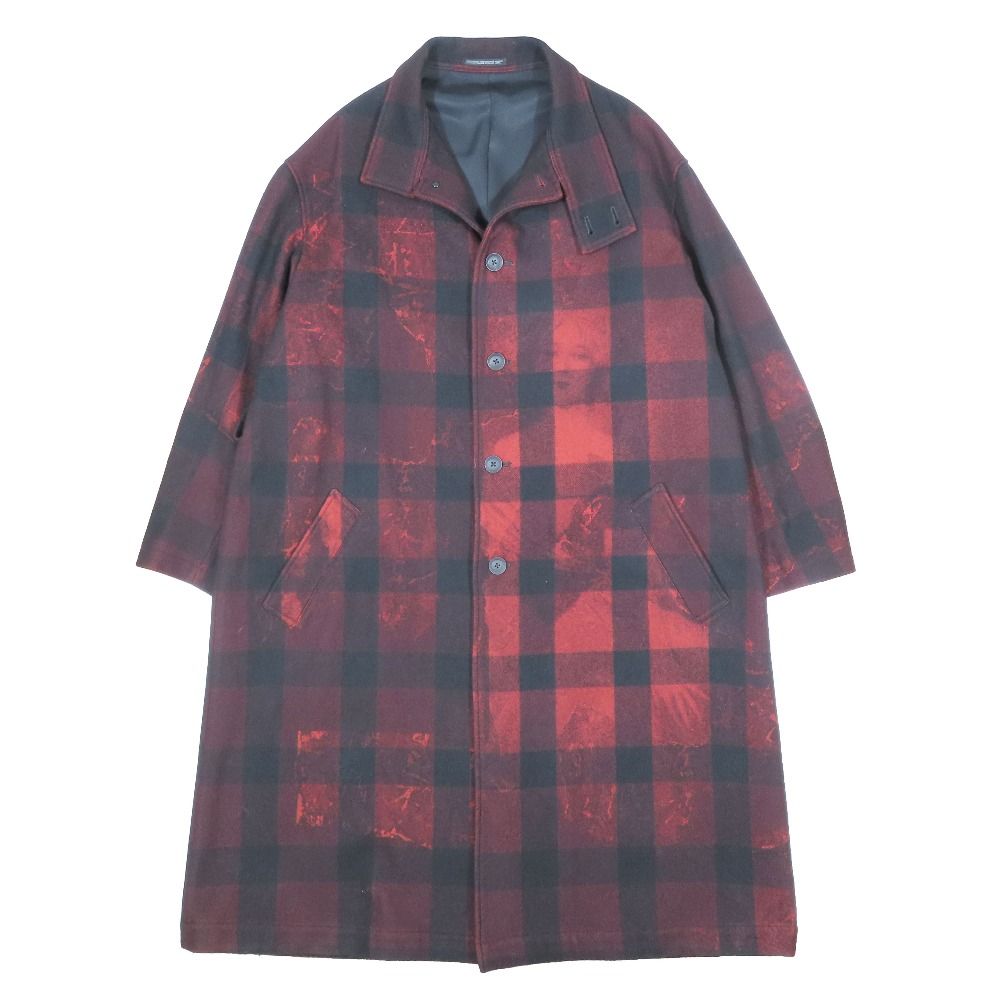 Yohji Yamamoto POUR HOMME 20AW Uchida Suzume Kanji All-Over Print Stand Collar Coat Size 3 Red