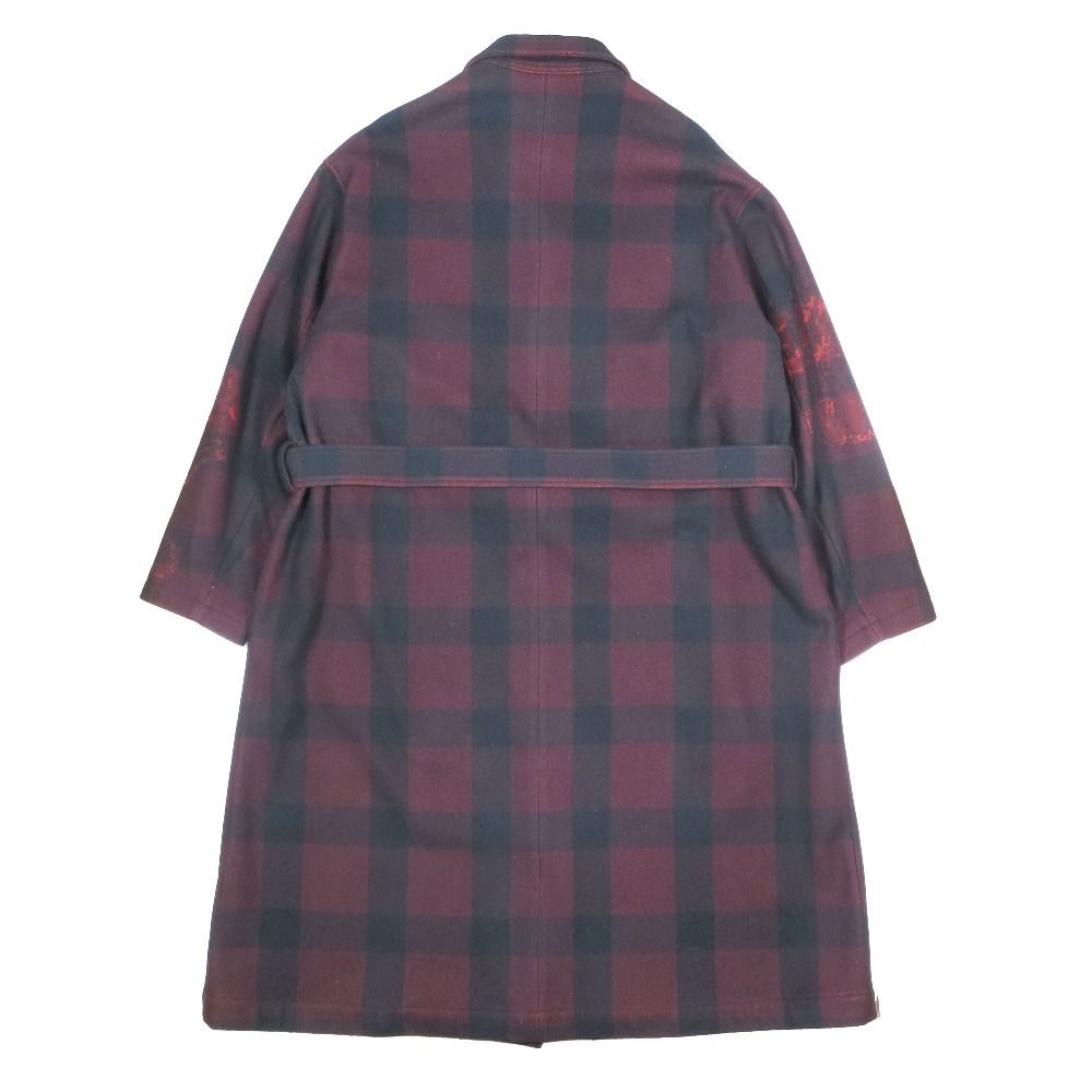 Yohji Yamamoto POUR HOMME 20AW Uchida Suzume Kanji All-Over Print Stand Collar Coat Size 3 Red